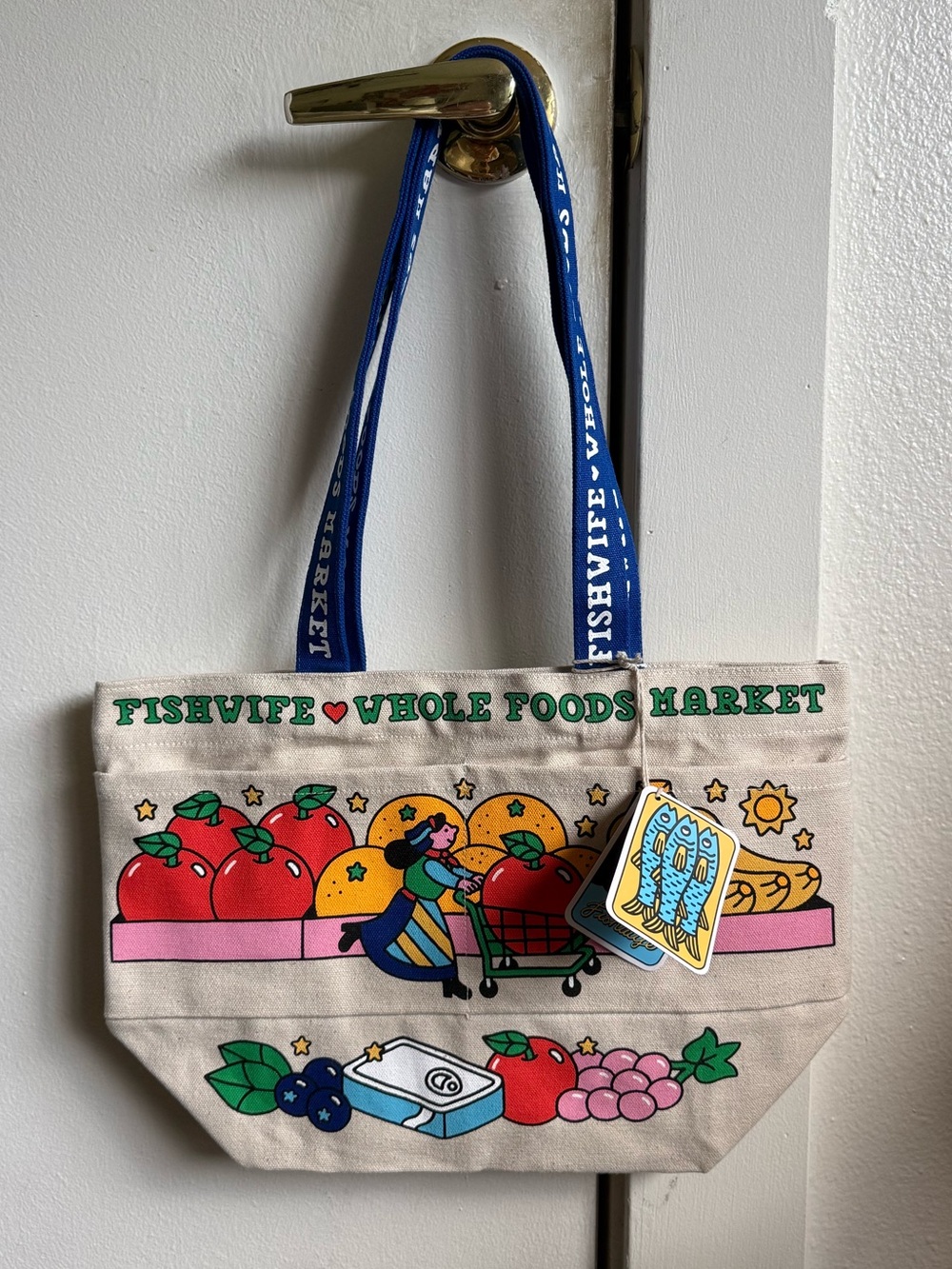 Fishwife x Whole Foods Market Canvas Tote Bag in Natural with Blue Handles